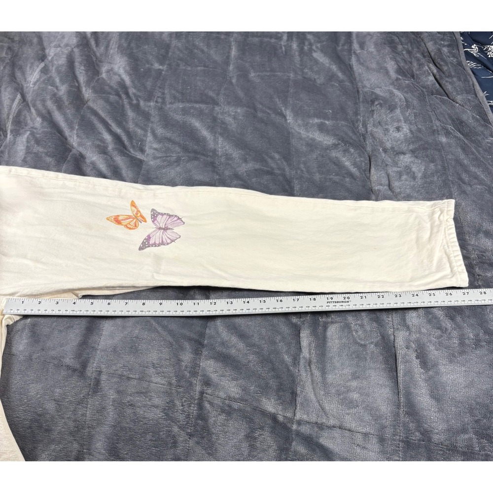 Levis 501 Original Fit Butterfly Graphic Jeans Off White Straight Leg 31x27 - Picture 8 of 12